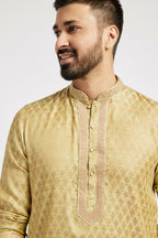 Ethnic India Green Men's Kurta Woven Design Polyester
