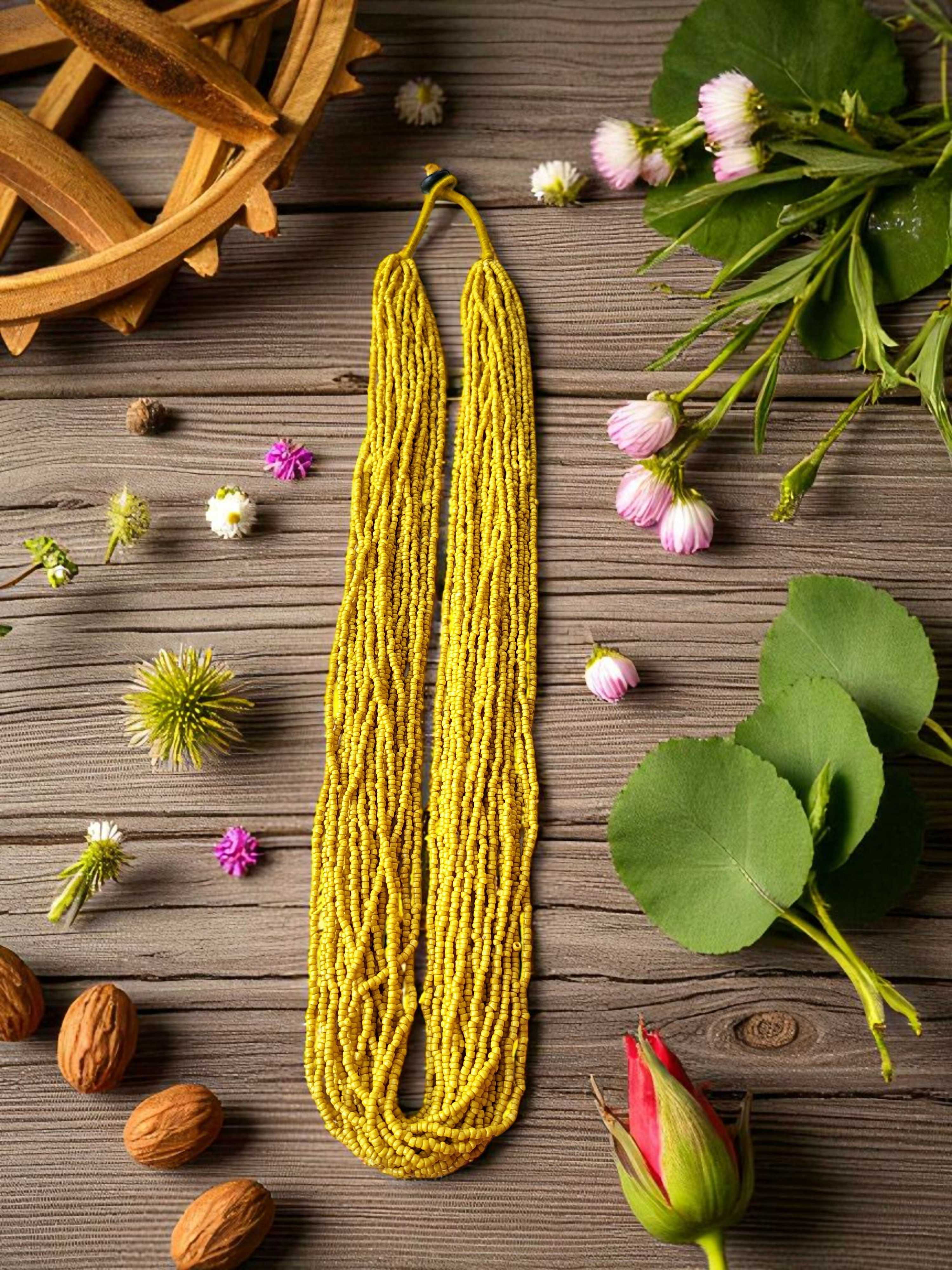 Inhanns Rangsaaz 20-Layer Luxe Long Beaded Only Necklace - Yellow Only Necklace