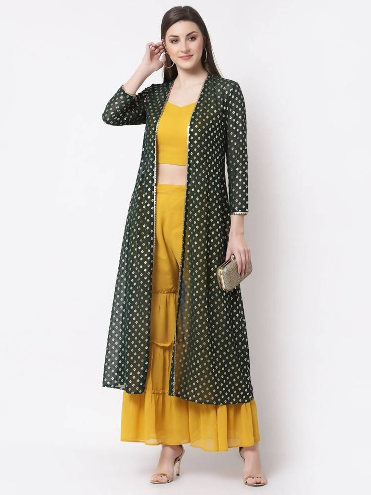 Myshka multi color Color Georgette Solid Top With Pant And Shrug Set