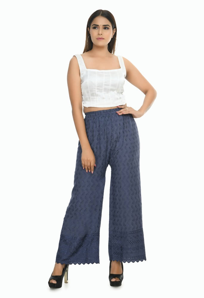 Mominos Fashion Moeza Reyon Cotton Grey Color Chikan Work Palazzo