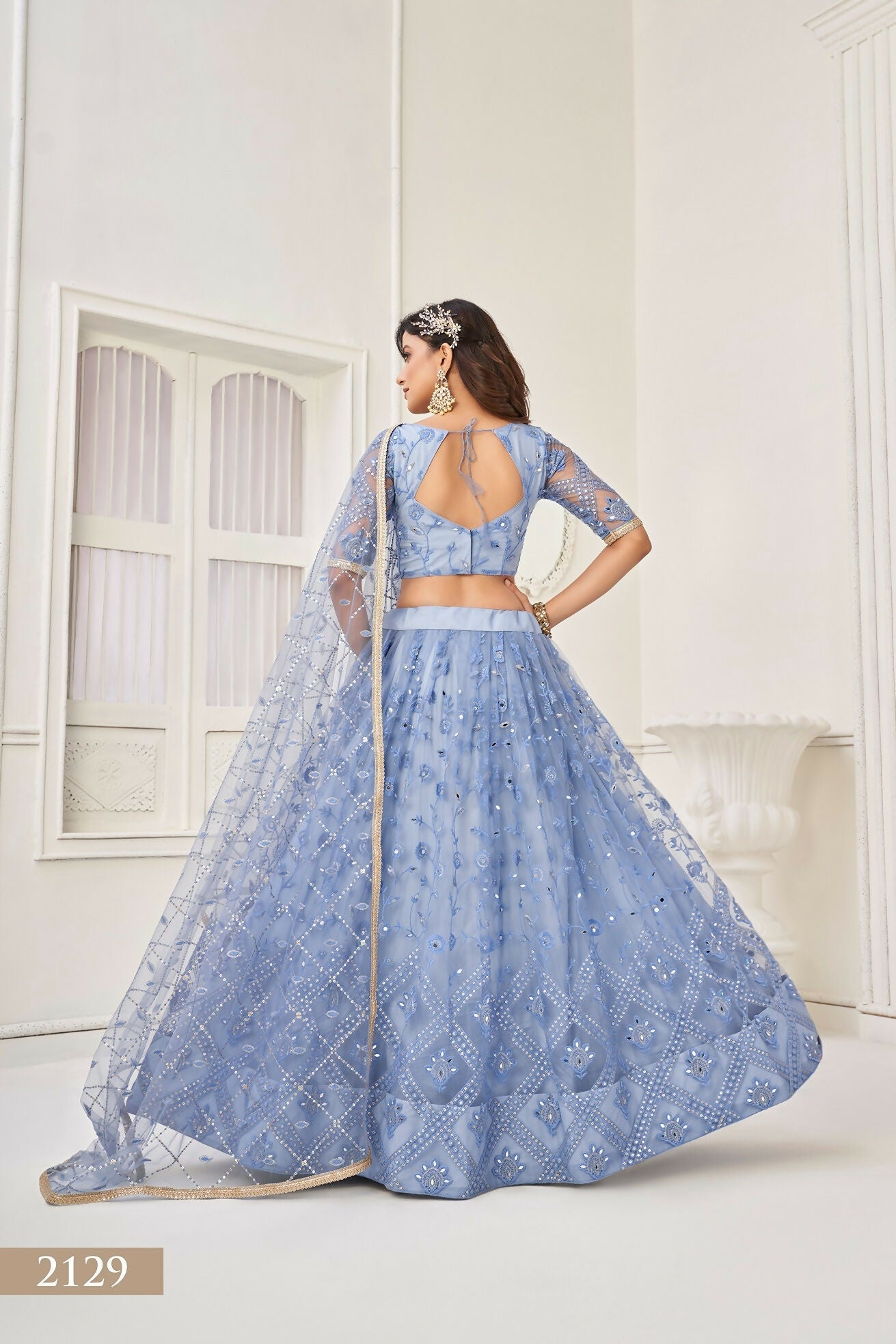 Eilara Women'S Blue Butterfly Net With Sequins And Embroidery Work Lehenga Choli For Party Wear