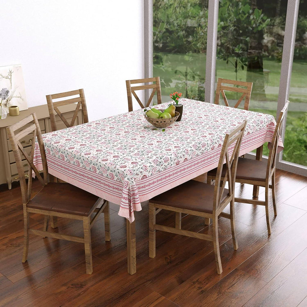 Blocks Of India Hand Block Printed Cotton Rectangular Table Cloth - Pink Kalamkari