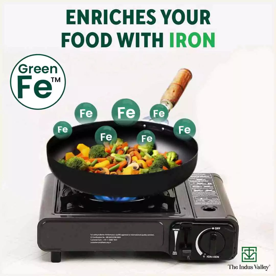 The Indus Valley 100% Pure Iron Cookware Set: Kadai+ Tawa+ Fry Pan, Toxin-free Sheet Iron, Pre-seasoned, Induction & Gas, Kitchen Set for Home, Tadka Pan