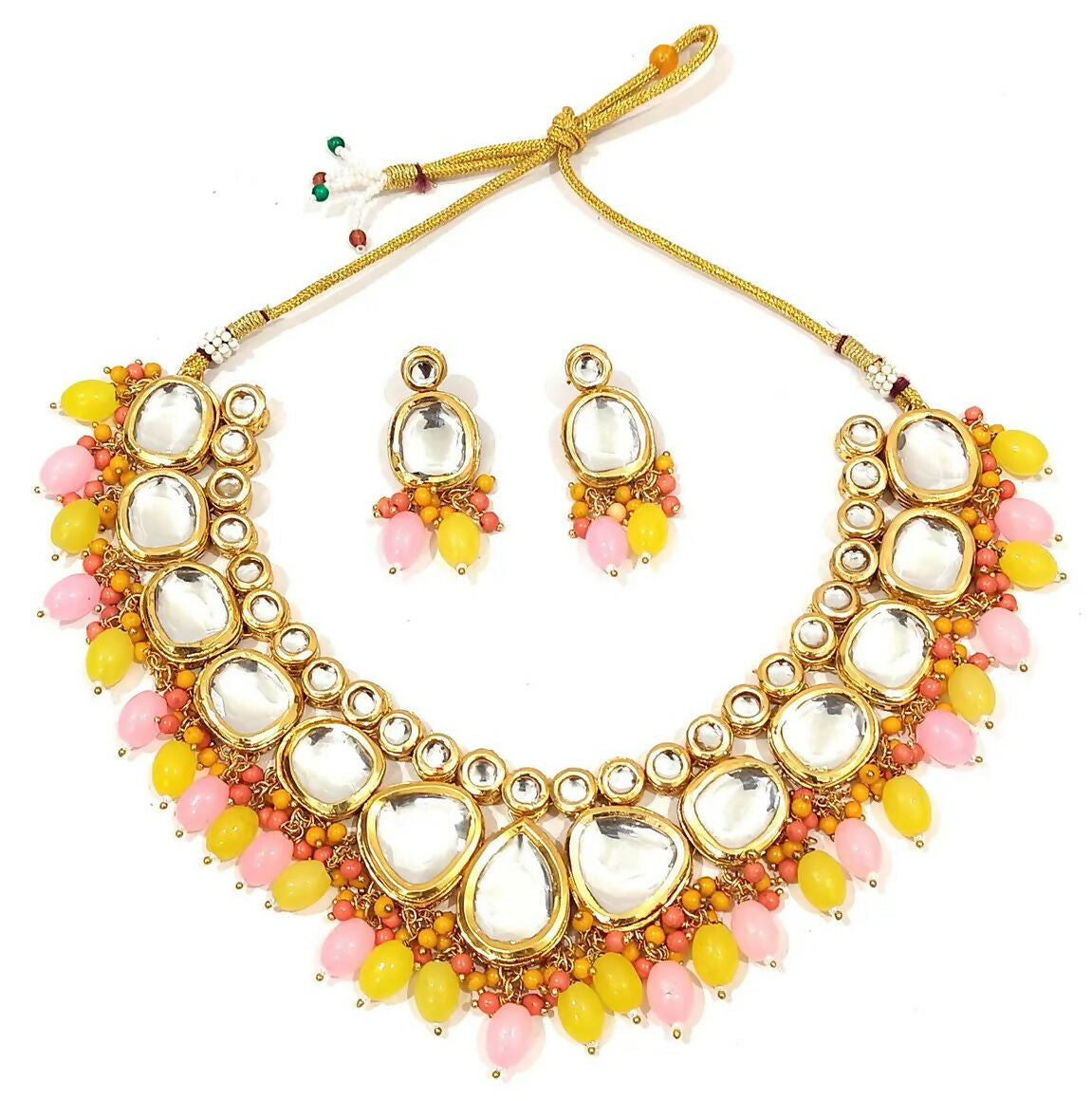 Joban Fashion Hand Made High Quality Gold Plated Base Metal Alloy Kundan Stone Studded Kundan Jewellery Set