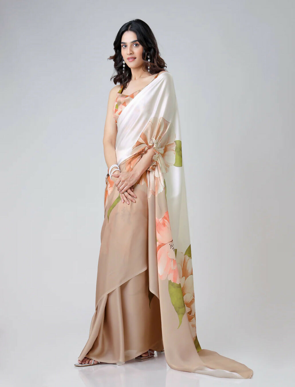 Vastranavya Chiku Freehand Floral Print Ready to Wear Saree