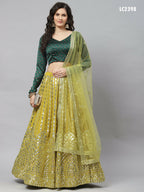 Fluorescent green Georgette Paper Mirror Embroidery Work Lehenga Choli with Dupatta - Jivika