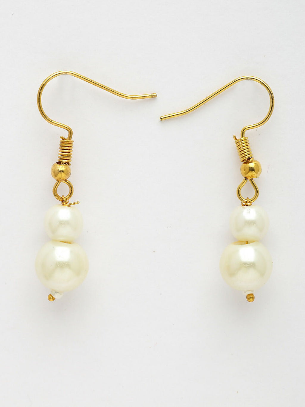 NVR Women's White Pearl Gold-Polished Long Necklace with Earrings