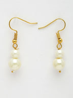 NVR Women's White Pearl Gold-Polished Long Necklace with Earrings