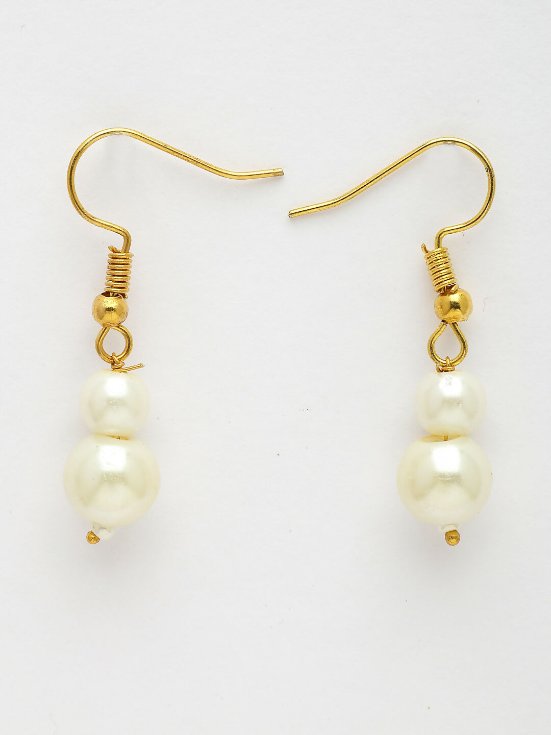 NVR Women's White Pearl Gold-Polished Long Necklace with Earrings