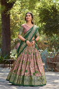 Vastranavya Kalamkari Print With Foil Print Lehenga with Unstitched Printed Blouse - Onion