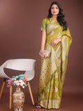 Anaita Mustard Linen Cotton With Jacquard Work And Zari Weaving Saree With Blouse - Distacart