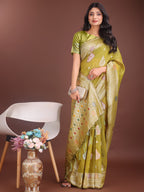 Anaita Mustard Linen Cotton With Jacquard Work And Zari Weaving Saree With Blouse - Distacart