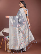 Anaita Grey Linen Cotton With Jacquard Work And Zari Weaving Saree With Blouse - Distacart