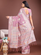 Anaita Purple Linen Cotton With Jacquard Work And Zari Weaving Saree With Blouse - Distacart