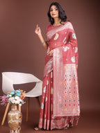Anaita Pink Linen Cotton With Jacquard Work And Zari Weaving Saree With Blouse - Distacart