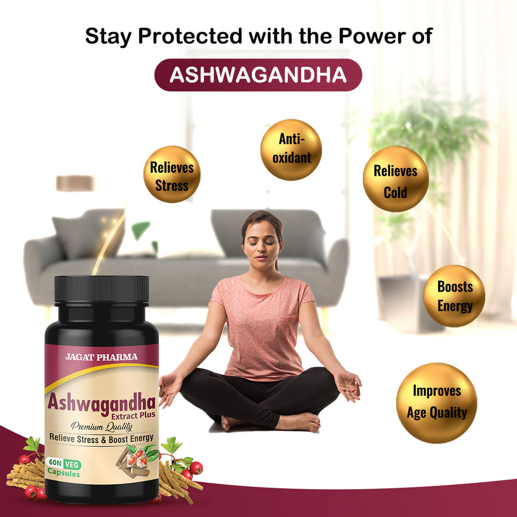 Jagat Pharma Ashwagandha Capsules | Helps Relieve Stress and Anxiety - Distacart