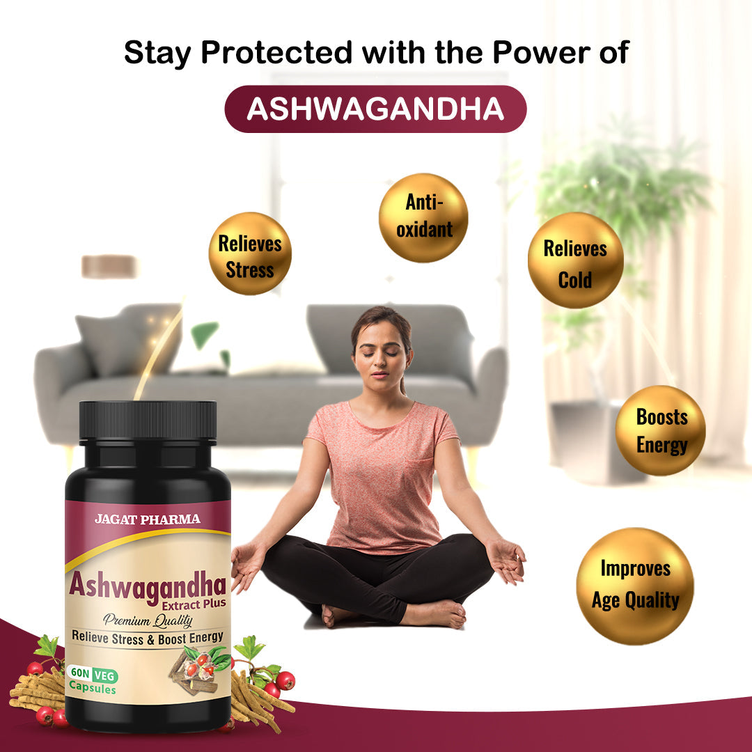 Jagat Pharma Ashwagandha Capsules | Helps Relieve Stress and Anxiety - Distacart