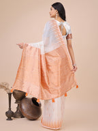 Anaita White Linen Cotton With Jacquard Work And Zari Weaving Saree With Blouse - Distacart