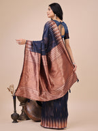 Anaita Navy Blue Linen Cotton With Jacquard Work And Zari Weaving Saree With Blouse - Distacart