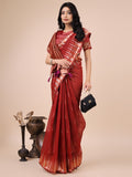 Anaita Red Linen Cotton With Jacquard Work And Zari Weaving Saree With Blouse - Distacart