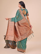 Anaita Green Linen Cotton With Jacquard Work And Zari Weaving Saree With Blouse - Distacart