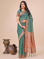 Anaita Green Linen Cotton With Jacquard Work And Zari Weaving Saree With Blouse - Distacart