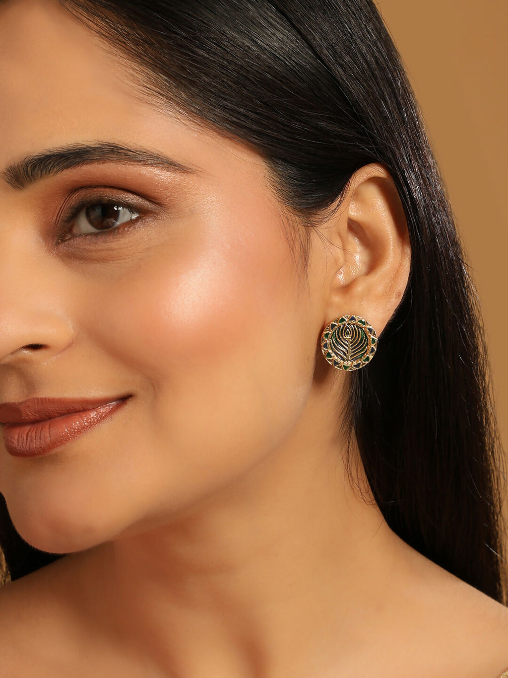 Nuyug 22K Gold Plated Contemporary Round Shaped Enamel Studs - Distacart