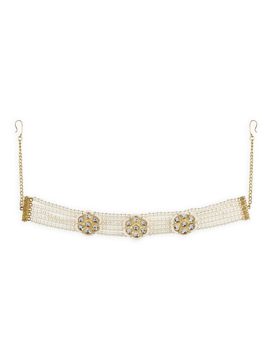 Gold-Plated White Kundan Studded Headband - Ruby Raang - Distacart