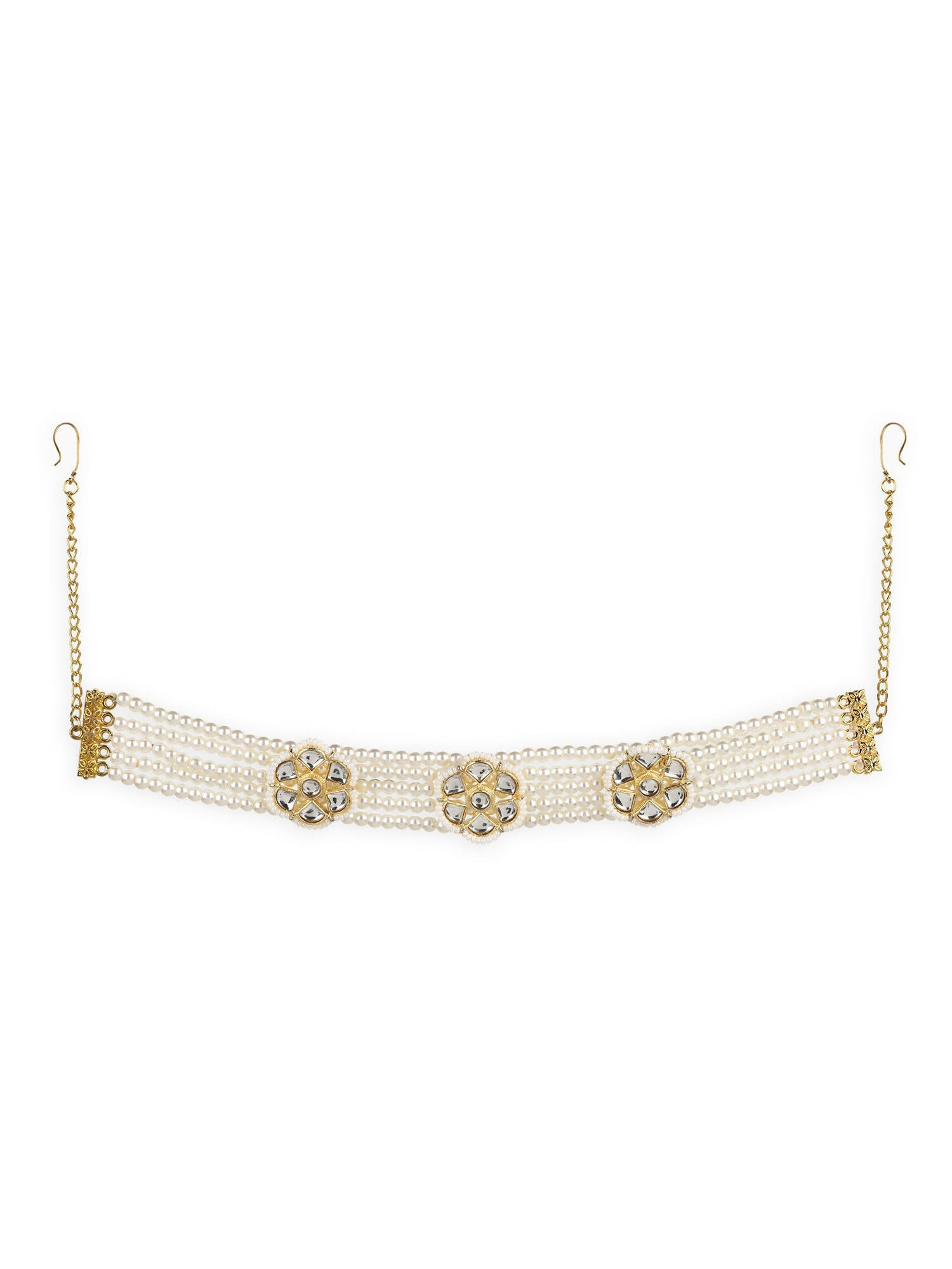 Gold-Plated White Kundan Studded Headband - Ruby Raang - Distacart