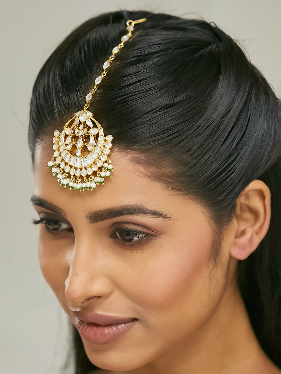 Nuyug 22K Gold-Plated Crystal & Pearl Studded Matha Patti - Distacart