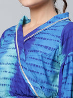 Ahalyaa Women Stunning Blue Crepe Printed Top with Skirt