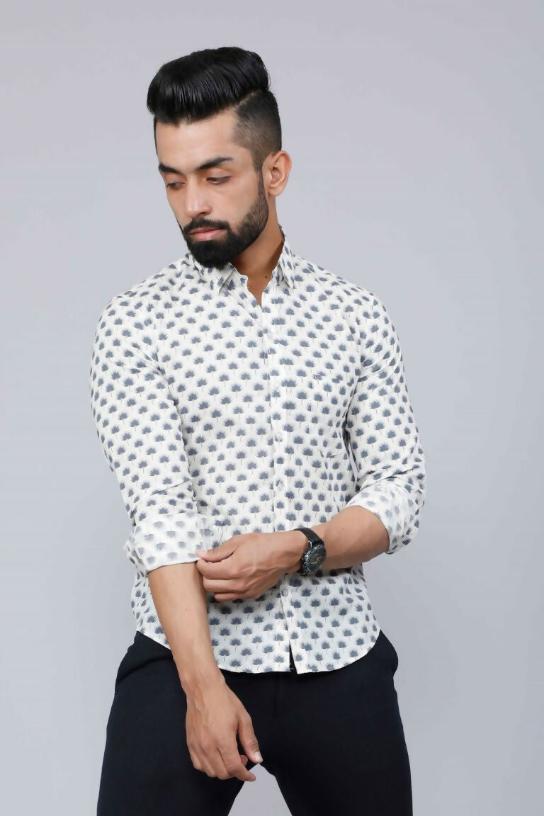 Miravan Men's Grey Floral Print Comfort Cotton Casual Shirt