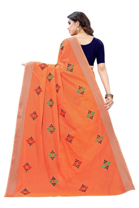 Vamika Chanderi Cotton Embroidery Orange Sarees