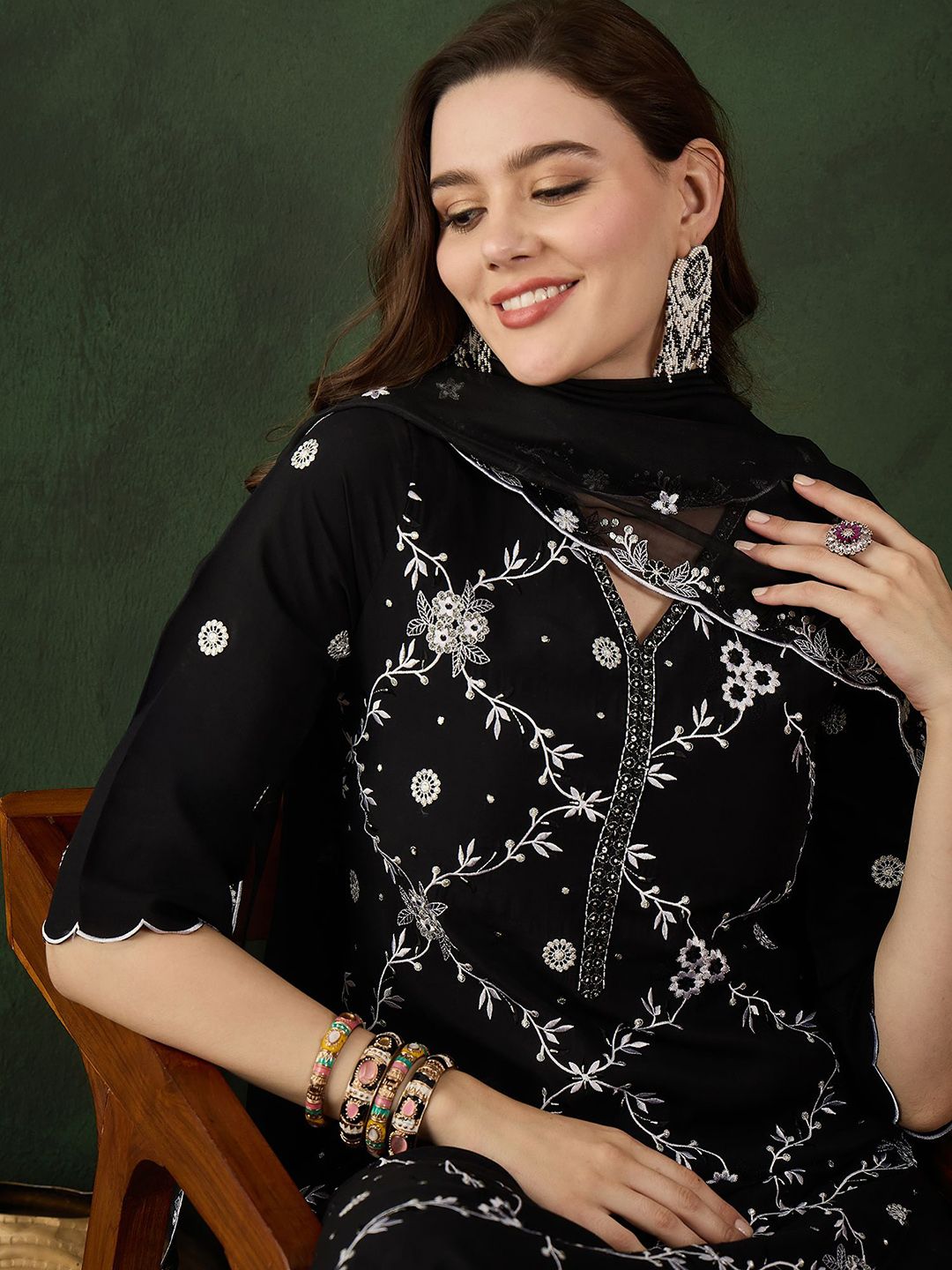 Sangria Embroidered Kurta & Trouser With Dupatta