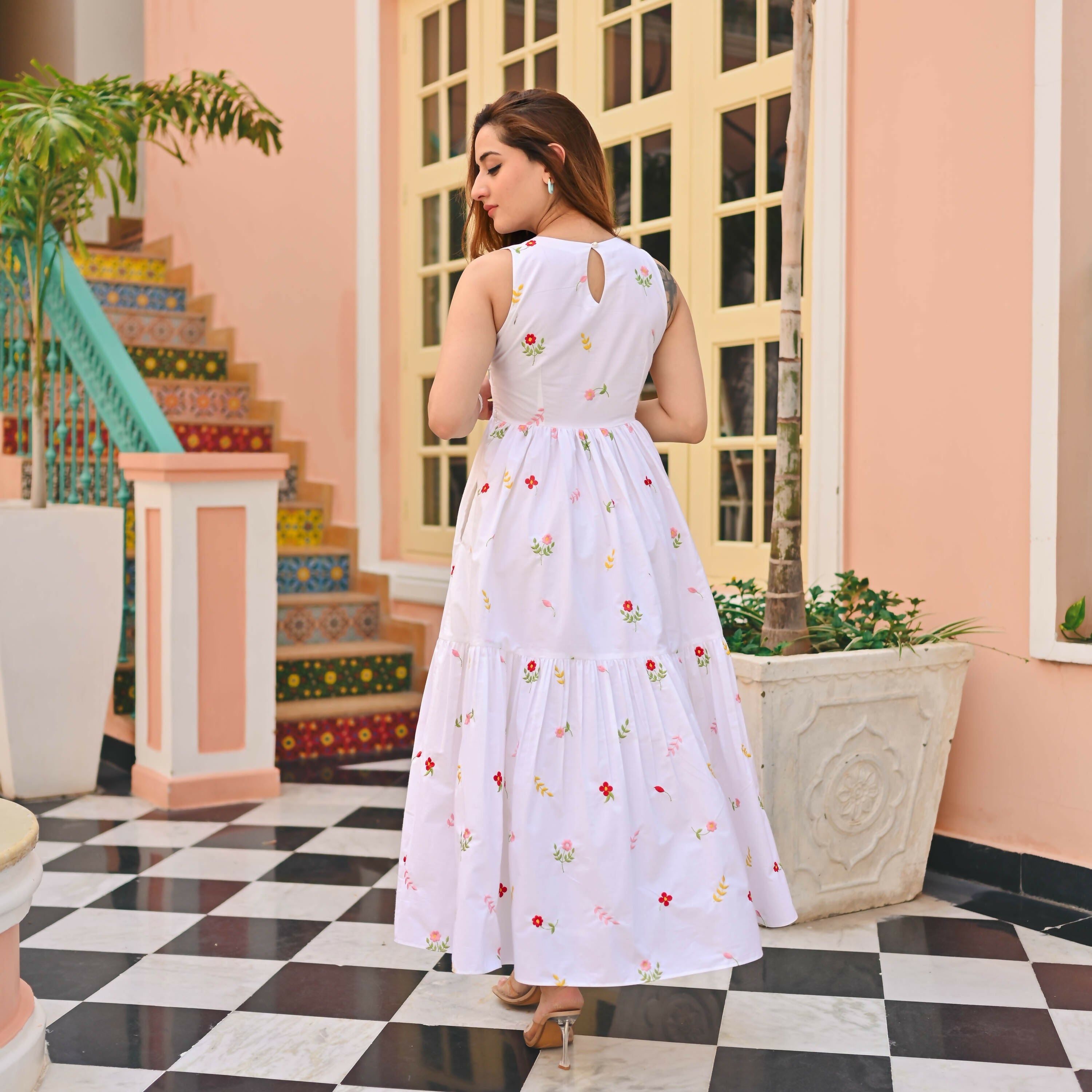 The52 Women's Gorgeous Thread work Cotton Rayon Fabric Flared Dress - Distacart