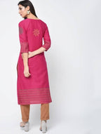 Aniyah Cotton Block Printed Straight Kurta Magenta Color (AN-127K)