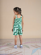 Snakes and Ladders Girls Green Table Print Jumpsuit from Siblings Collection