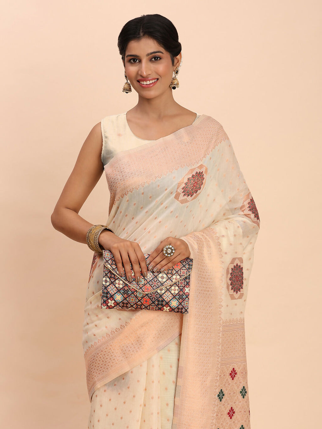 Shree Shyam Fashion Linen Cotton Off White Saree - Distacart
