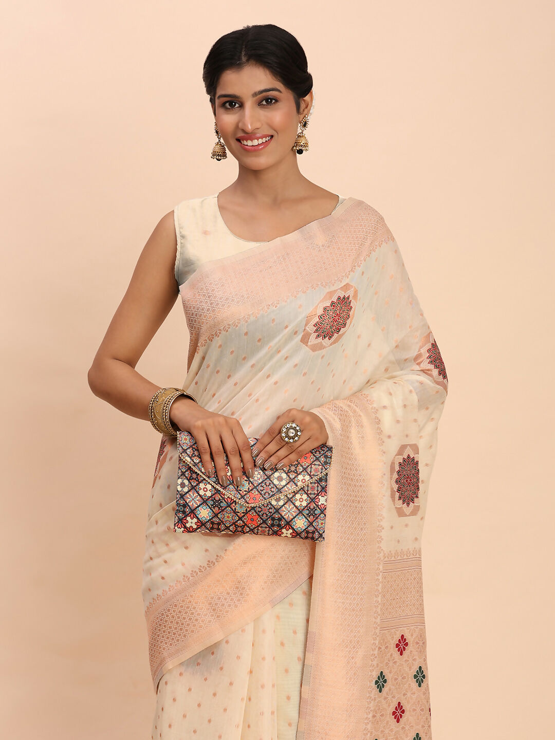 Shree Shyam Fashion Linen Cotton Off White Saree - Distacart