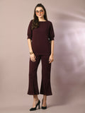 Myshka Women's Coffee Brown Solid Boat Neck Party Top