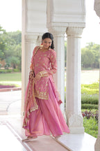 Joban Fashion Pink Readymade Kurta Set With Sequence embroidery Work - Distacart