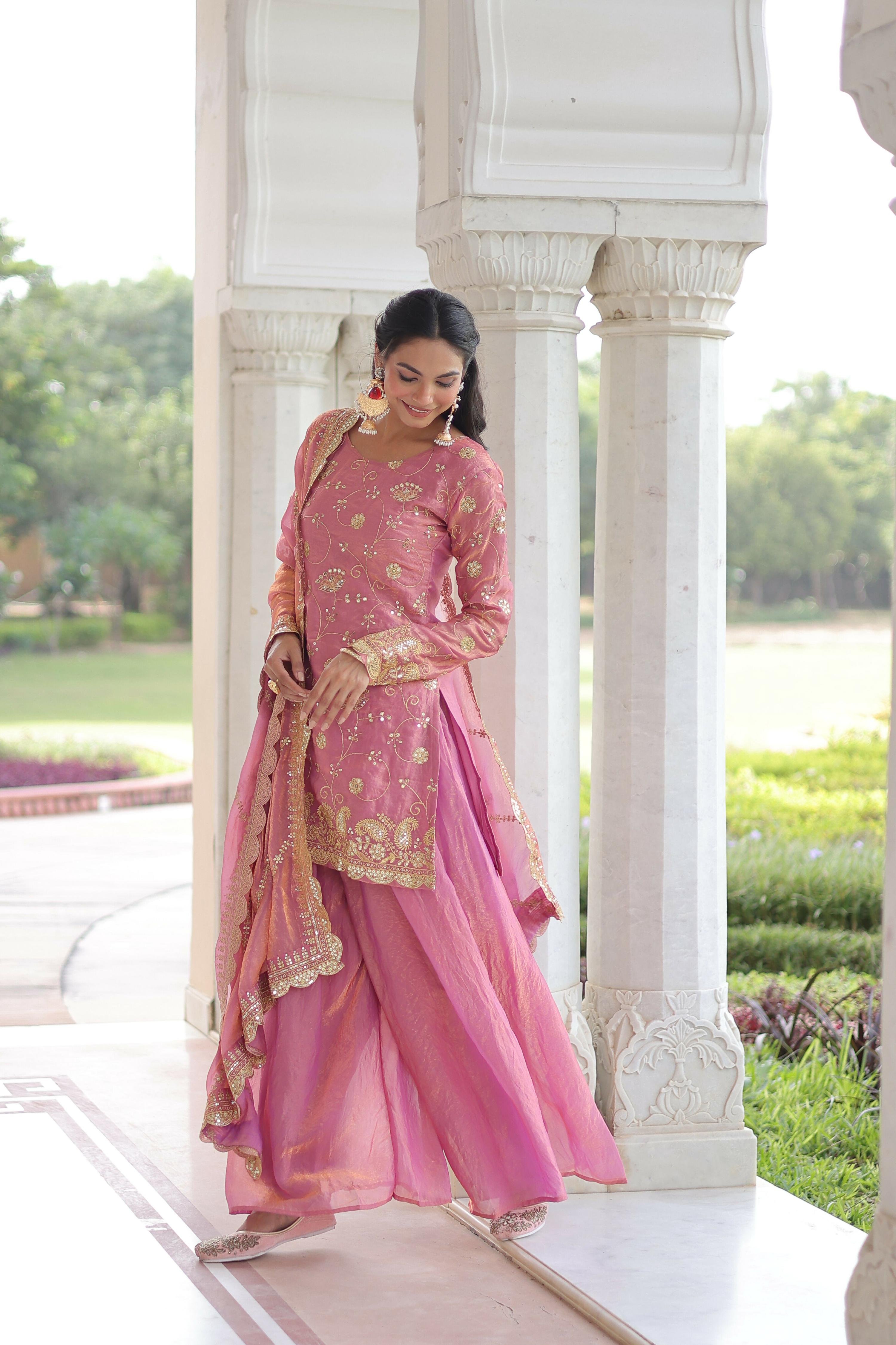 Joban Fashion Pink Readymade Kurta Set With Sequence embroidery Work - Distacart