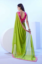 Green Moss Solid Designer & Lace Work Saree - Samaa