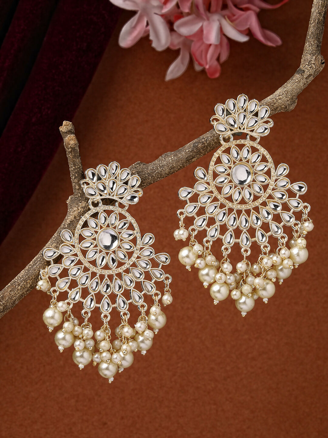 NVR Women Gold-Plated Kundan Chandbali Earrings - Distacart