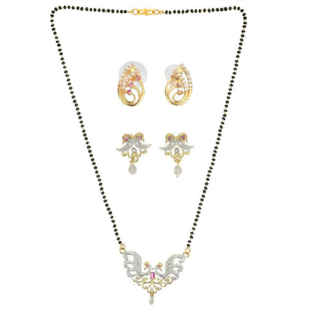 AanyaCentric Gold-Polished Mangalsutra with Pendant, 2 Pair Earrings