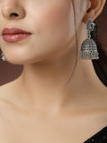 NVR Women's Silver-Toned Peacock Design German Silver Oxidised Dome Shaped Jhumka Earrings - Distacart