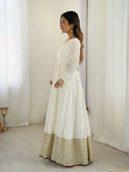 The52 Women's Gorgeous Chinon Silk Fabric Embroidery Work Flared Anarkali Pant and Dupatta Set - Distacart