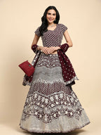 Brown Georgette Thread Embroidered Lehenga Choli with Dupatta - Tanya