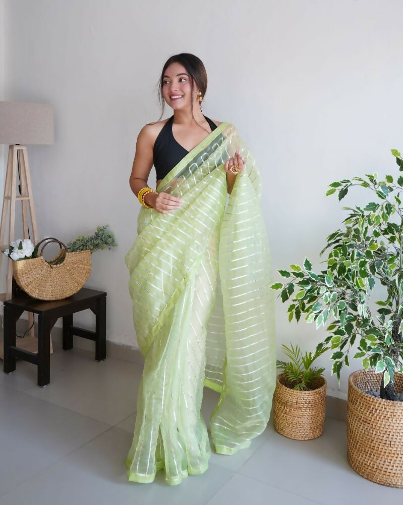 Vamsee Devika Green Organza Silk Saree