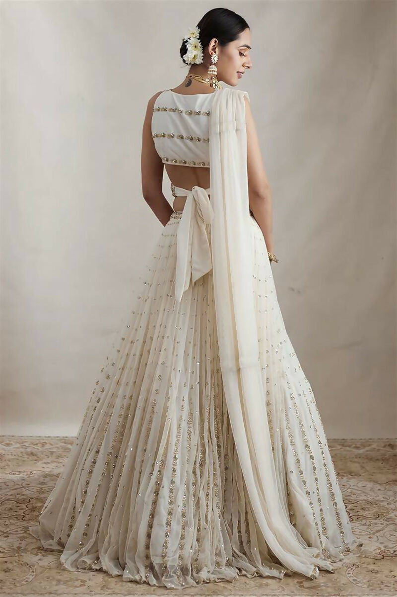 Jyoti Fashion Graceful Off White Sequence With Zari Embroidered Georgette Lehenga Choli with Dupatta